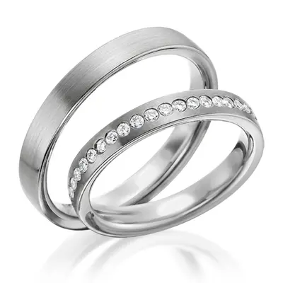 Handcrafted Two Tone Traditional Flat Comfort Fit Wedding Band With Diamonds  - view 3 of 3