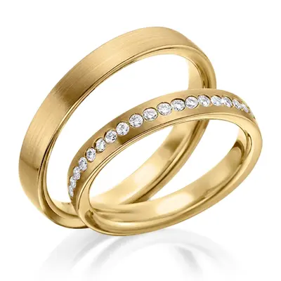 Handcrafted Two Tone Traditional Flat Comfort Fit Wedding Band With Diamonds  - view 2 of 3