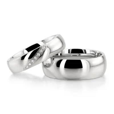 Modern Two Tone Dome Comfort Fit Diamond Wedding Band - view 3 of 6