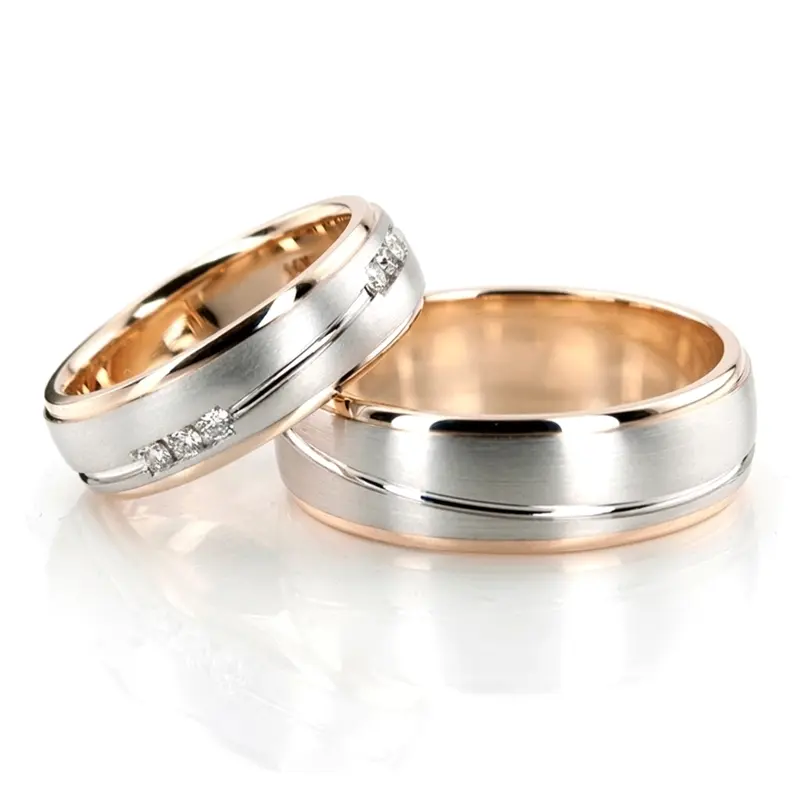 plat Two-Tone-Wave-Design-Diamond-Wedding-Band-Set - main view