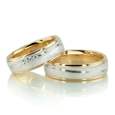 Two Tone Wave Design Diamond Wedding Bands Sets - view 2 of 11