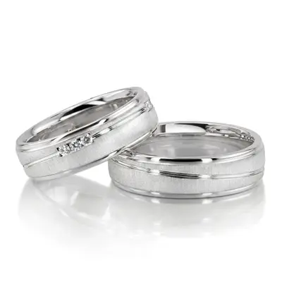 Two Tone Wave Design Diamond Wedding Bands Sets - view 3 of 11