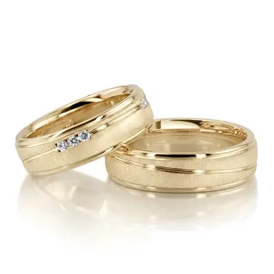 Two Tone Wave Design Diamond Wedding Bands Sets - view 4 of 11