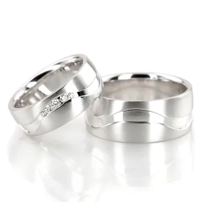 Unique Carved Diamond Wedding Band Set - view 1 of 6