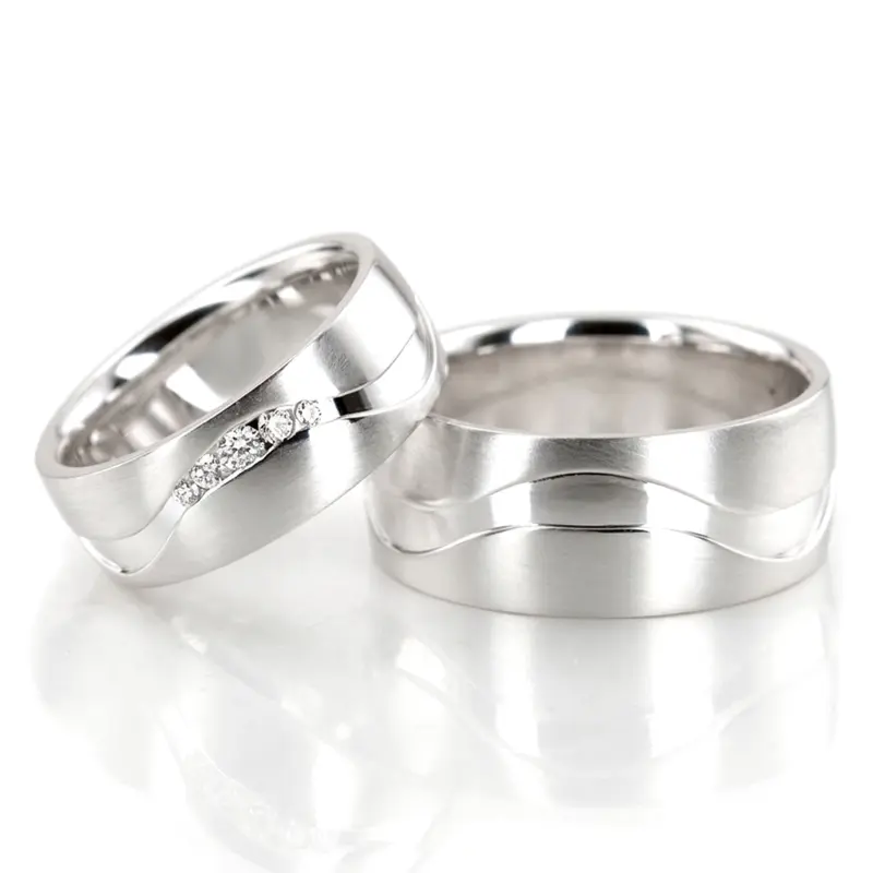 18K Unique-Carved-Diamond-Wedding-Band-Set - main view