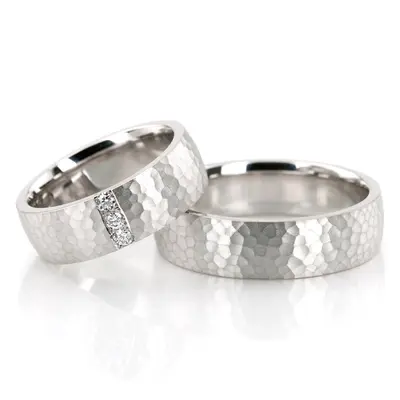 Hammered Channel Diamond Wedding Ring Set - view 1 of 5