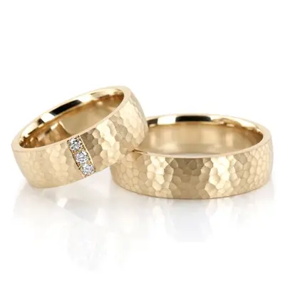 Hammered Channel Diamond Wedding Ring Set - view 2 of 5