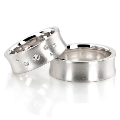 Scattered Concave Diamond Wedding Band Set - view 1 of 6