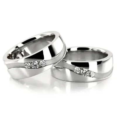 Curved Groove Diamond Wedding Band Set - view 1 of 3