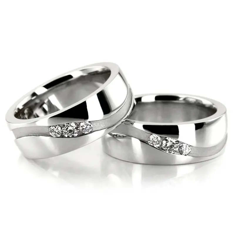 18K Curved-Groove-Diamond-Wedding-Band-set - main view