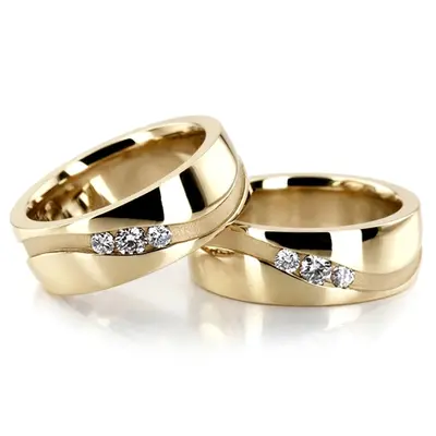 Curved Groove Diamond Wedding Band Set - view 2 of 3
