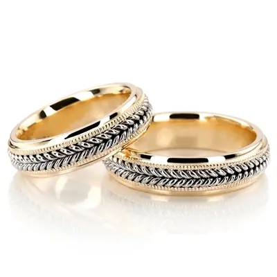 Double-braided Milgrain Hand Woven Wedding Ring Set - view 2 of 3