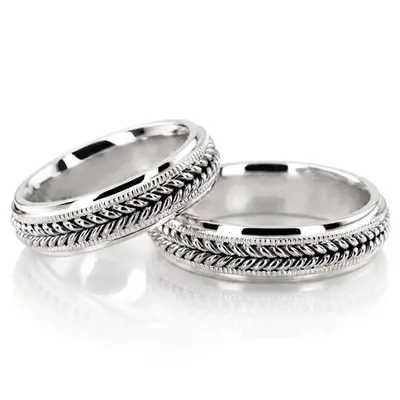 Double-braided Milgrain Hand Woven Wedding Ring Set - view 1 of 3