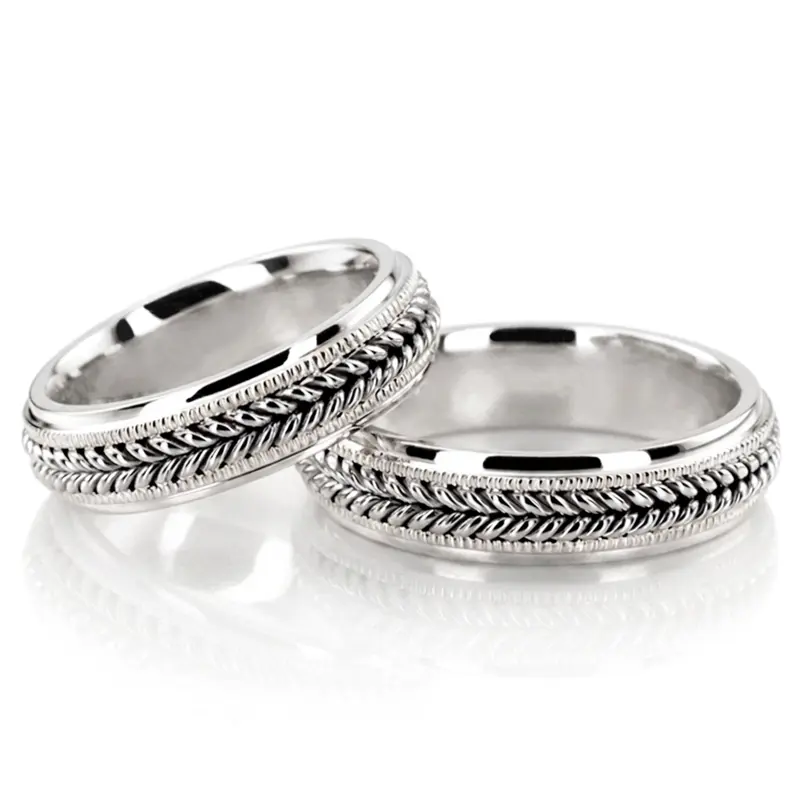 14K Double-braided-Milgrain-Hand-Woven-Wedding-Ring-Se - main view