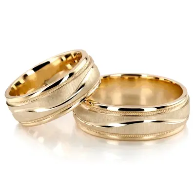Wave Design Milgrain Wedding Band Set - view 2 of 4