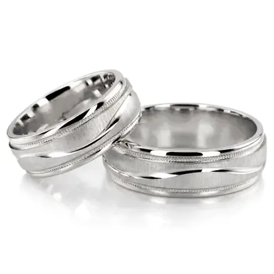 Wave Design Milgrain Wedding Band Set - view 3 of 4
