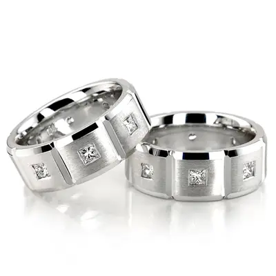 Rectangular Cut Diamond Wedding Band Set - view 1 of 4