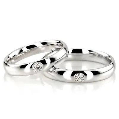 High Polished Classic Solitaire Diamond Wedding Band Set - view 1 of 3