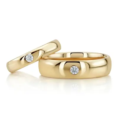 High Polished Classic Solitaire Diamond Wedding Band Set - view 2 of 3