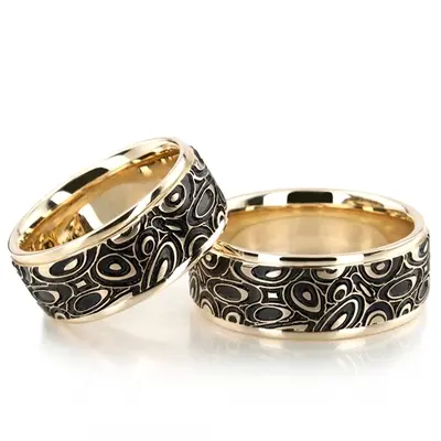 Marbling Pattern Designer Wedding Band Set - view 1 of 3