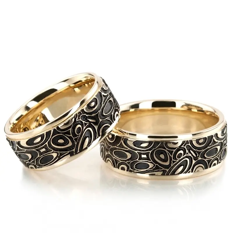 10K Marbling-Pattern-Designer-Wedding-Band-Set - main view