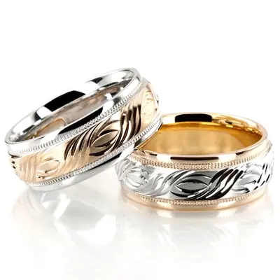 Exquisite Fancy Carved Wedding Ring Set - view 1 of 4