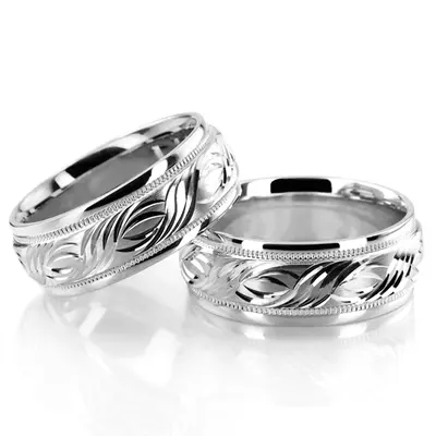 Exquisite Fancy Carved Wedding Ring Set - view 2 of 4