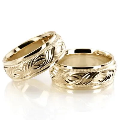Exquisite Fancy Carved Wedding Ring Set - view 3 of 4