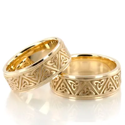Celtic Triquetra Handcrafted Wedding Band Set - view 2 of 4