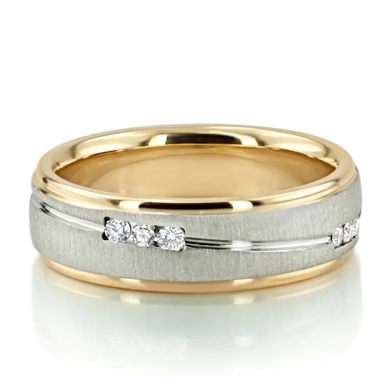 plat Two-Tone-Wave-Design-Diamond-Wedding-Band-Set - alternate view 8