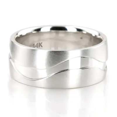 Unique Carved Diamond Wedding Band Set - view 4 of 6