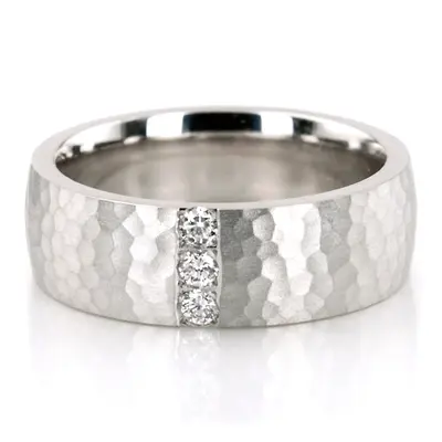 Hammered Channel Diamond Wedding Ring Set - view 3 of 5