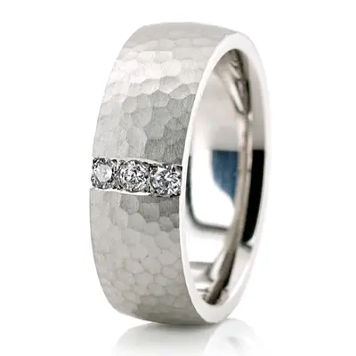 Hammered Channel Diamond Wedding Ring Set - view 4 of 5