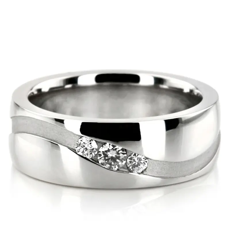 18K Curved-Groove-Diamond-Wedding-Band-set - alternate view 3