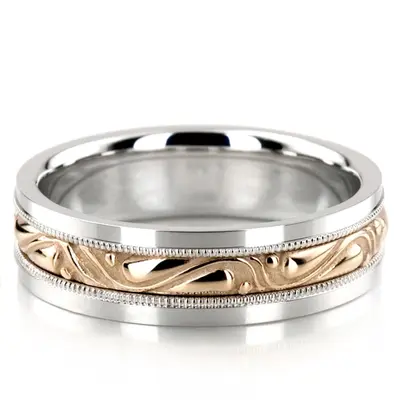 Hand Engraved Center Motif Wedding Rings Set - view 4 of 4