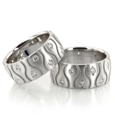Symmetrical Wave Cut Diamond Wedding Ring Set - view 1 of 3