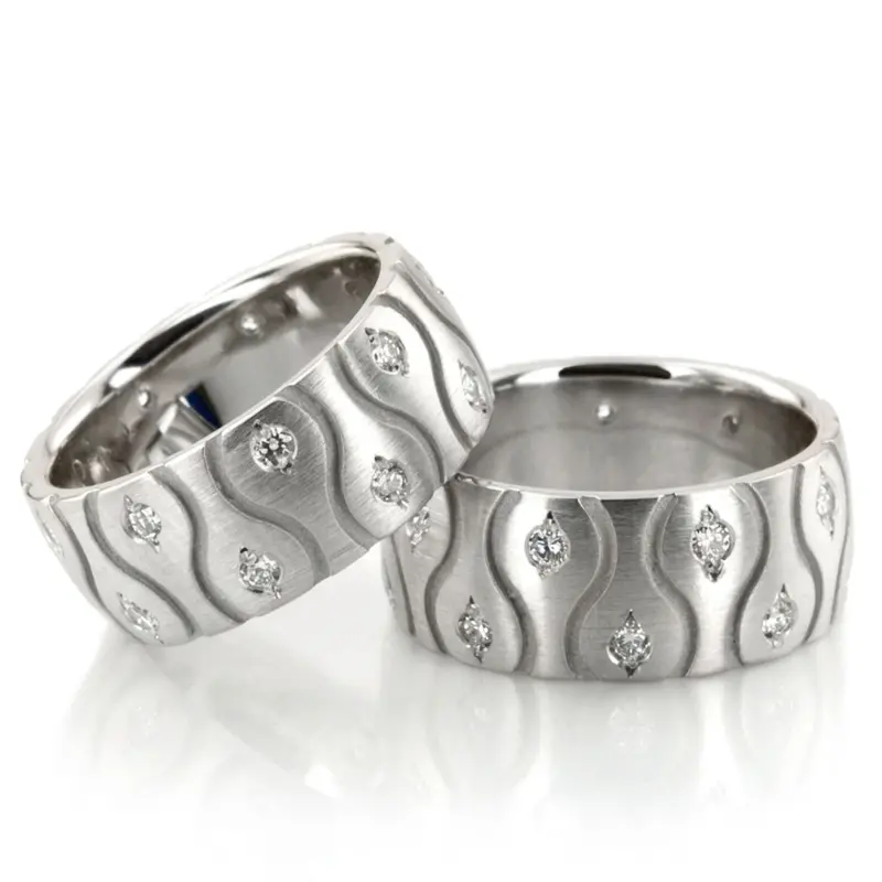 10K Symmetrical-Wave-Cut-Diamond-Wedding-Ring-Set - main view