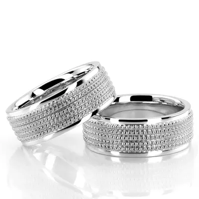 Beaded Design Modern Wedding Band Set - view 2 of 3