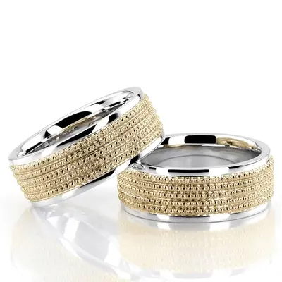 Beaded Design Modern Wedding Band Set - view 1 of 3