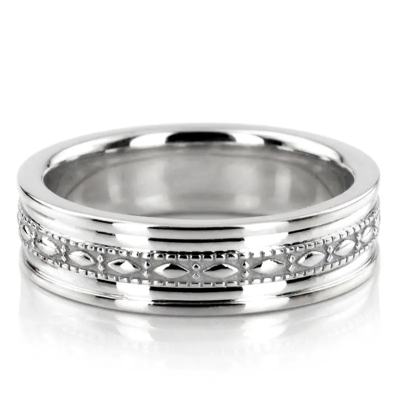 platinum 7mm. high polish hand-made-antique-wedding-band - main view