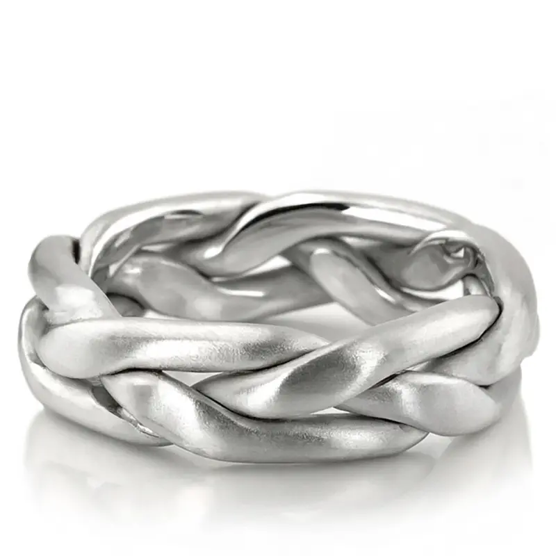 18K white gold 6.5mm satin Traditional-Braided-Wedding-Ring - main view