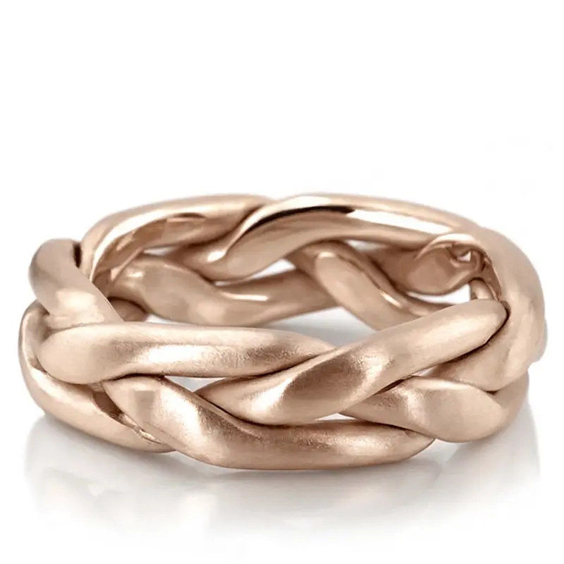 18K pink gold 6.5mm satin Traditional-Braided-Wedding-Ring - alternate view 2