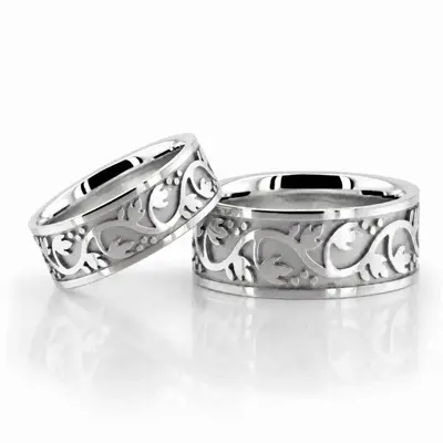 Floral Antique Handmade Wedding Ring Set - view 1 of 3