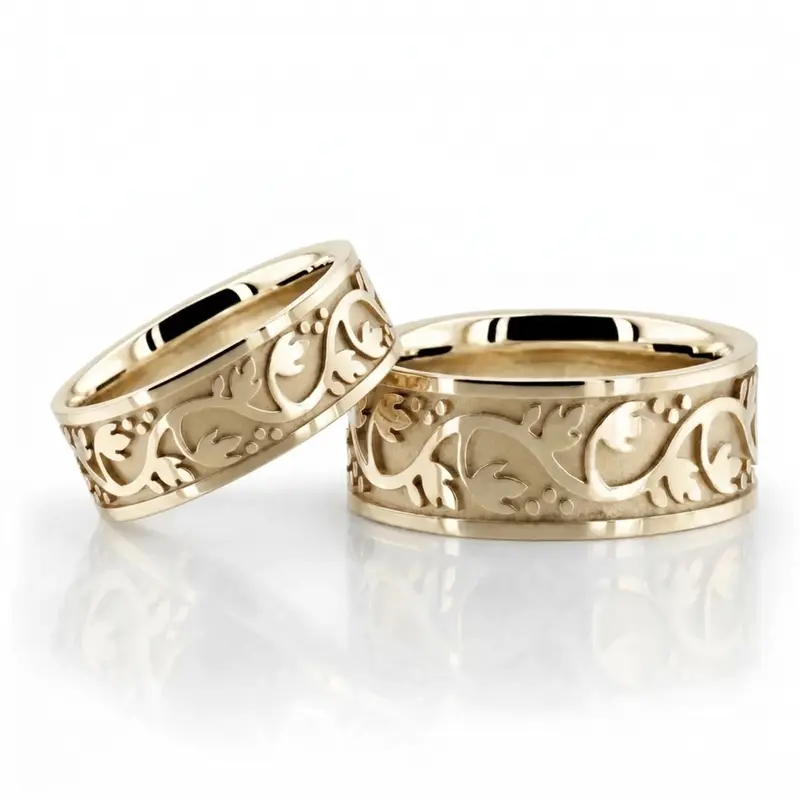 18K Floral-Antique-Handmade-Wedding-Ring-Set - alternate view 2