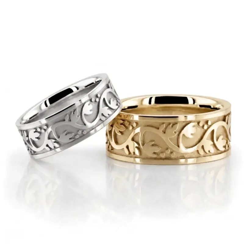 18K Floral-Antique-Handmade-Wedding-Ring-Set - alternate view 3