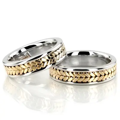 Exclusive Bright Edge Hand Woven Wedding Ring Set - view 1 of 4