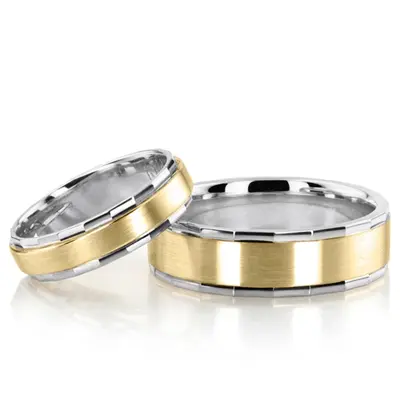 Fine Angular Edge Wedding Ring Set - view 1 of 4