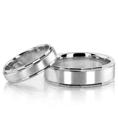 Fine Angular Edge Wedding Ring Set - view 2 of 4
