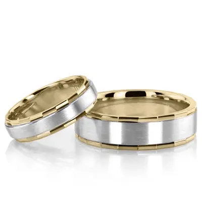 Fine Angular Edge Wedding Ring Set - view 3 of 4
