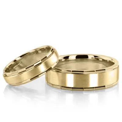 Fine Angular Edge Wedding Ring Set - view 4 of 4